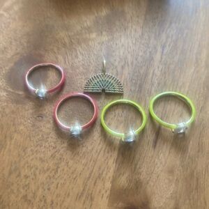 Melinda Maria work once neon rings x 4 and rainbow pendant (worn twice).